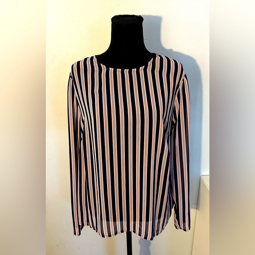 A new day! XL semi-sheer pink and blue striped top.